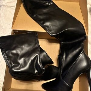 Shoe Dazzle Black Over the Knee Boots Shiny Finish